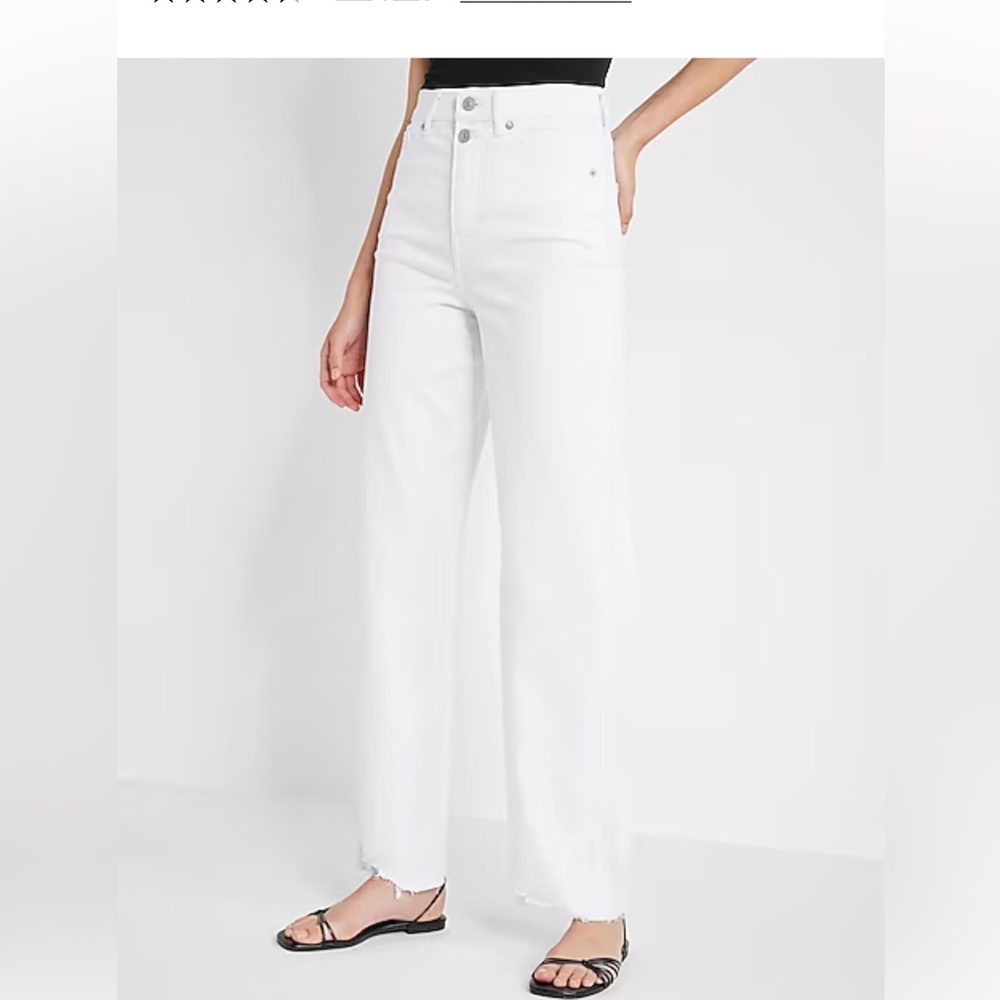 EXPRESS SUPER HIGH WAISTED WHITE 90s WIDE LEG JEANS SIZE 18 SHORT